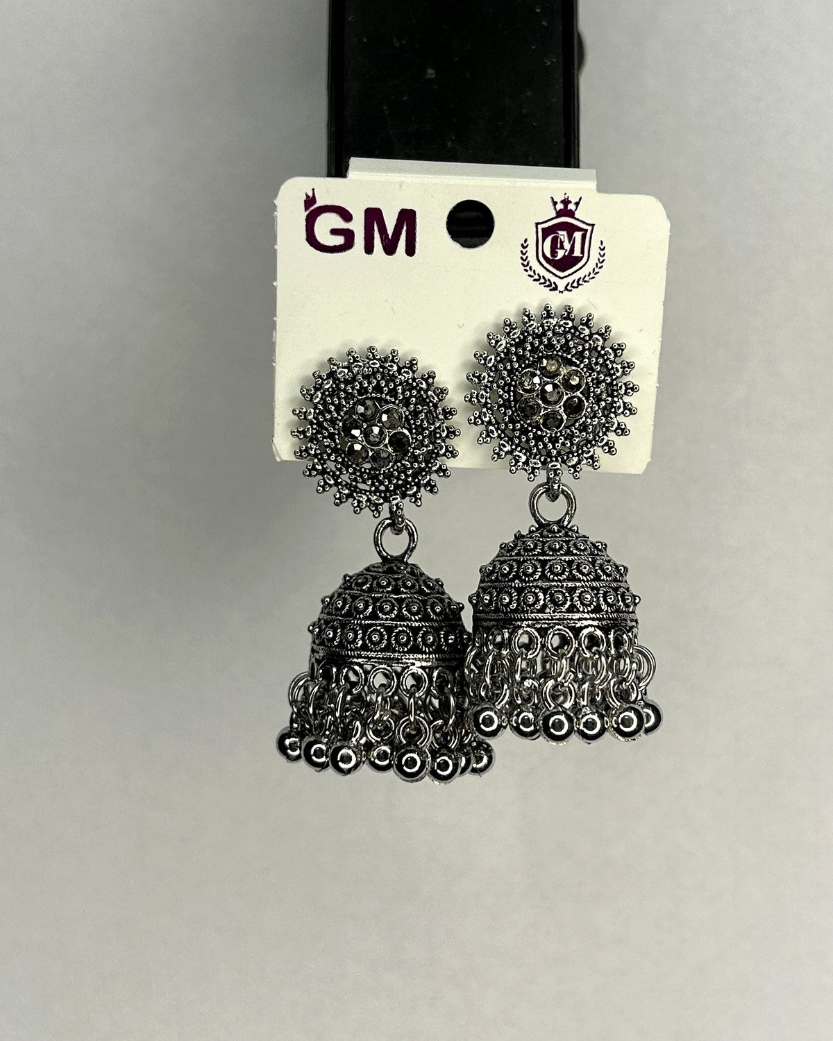 Antique Dome Oxidised Jhumka Earrings - actual product photo