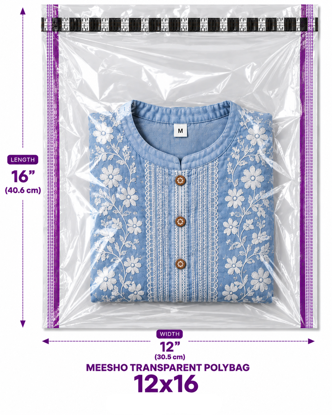 Meesho 12x16 Transparent Barcoded Polybag