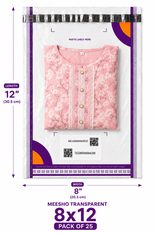 Meesho 8x12 Transparent Polybag – Pack of 25