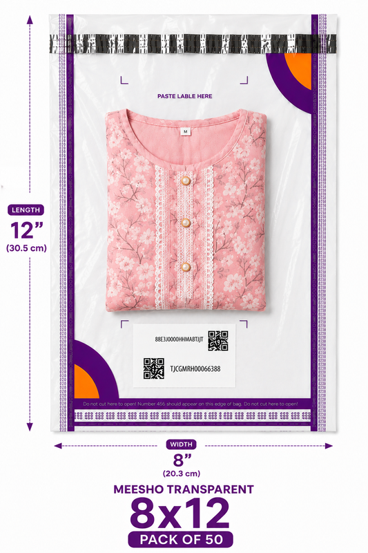 Meesho 8x12 Transparent Polybag – Pack of 50