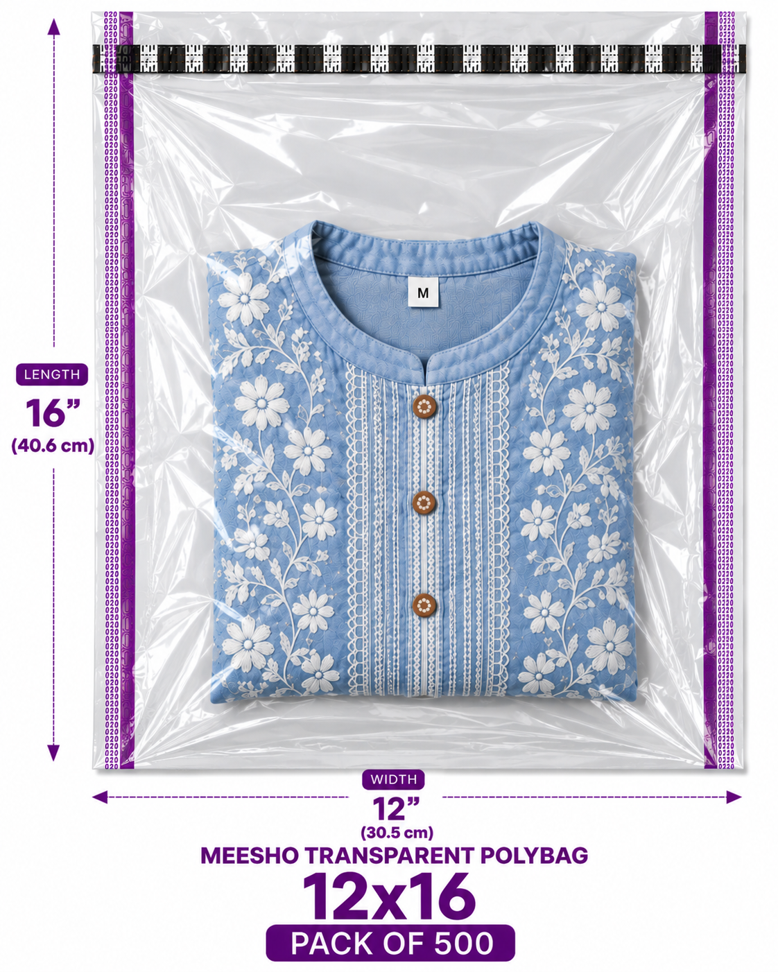 Meesho 12x16 Transparent Barcoded Polybag