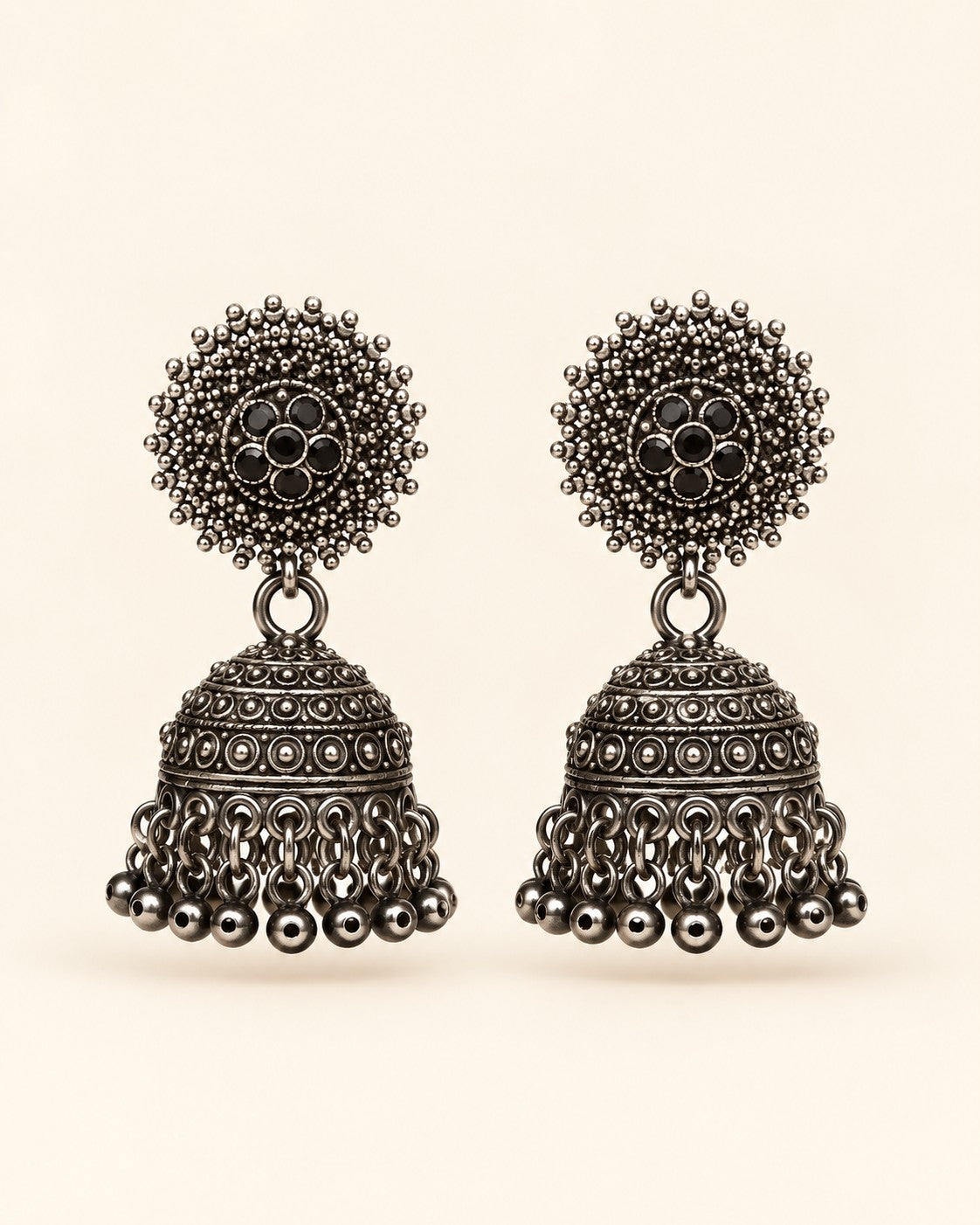 Antique Dome Oxidised Jhumka Earrings - photo 1