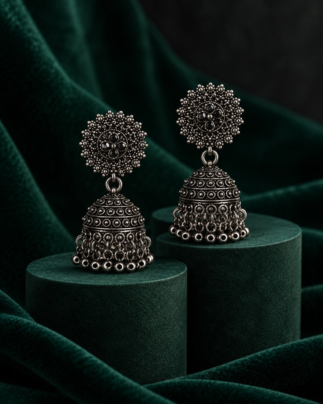 Antique Dome Oxidised Jhumka Earrings - photo 2