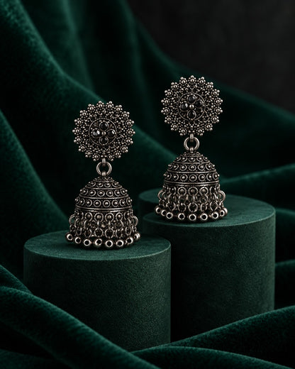 Antique Dome Oxidised Jhumka Earrings - photo 2