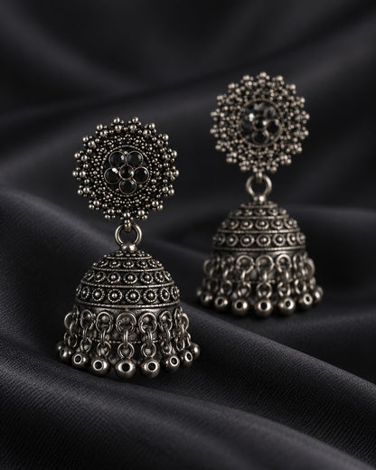Antique Dome Oxidised Jhumka Earrings - photo 3