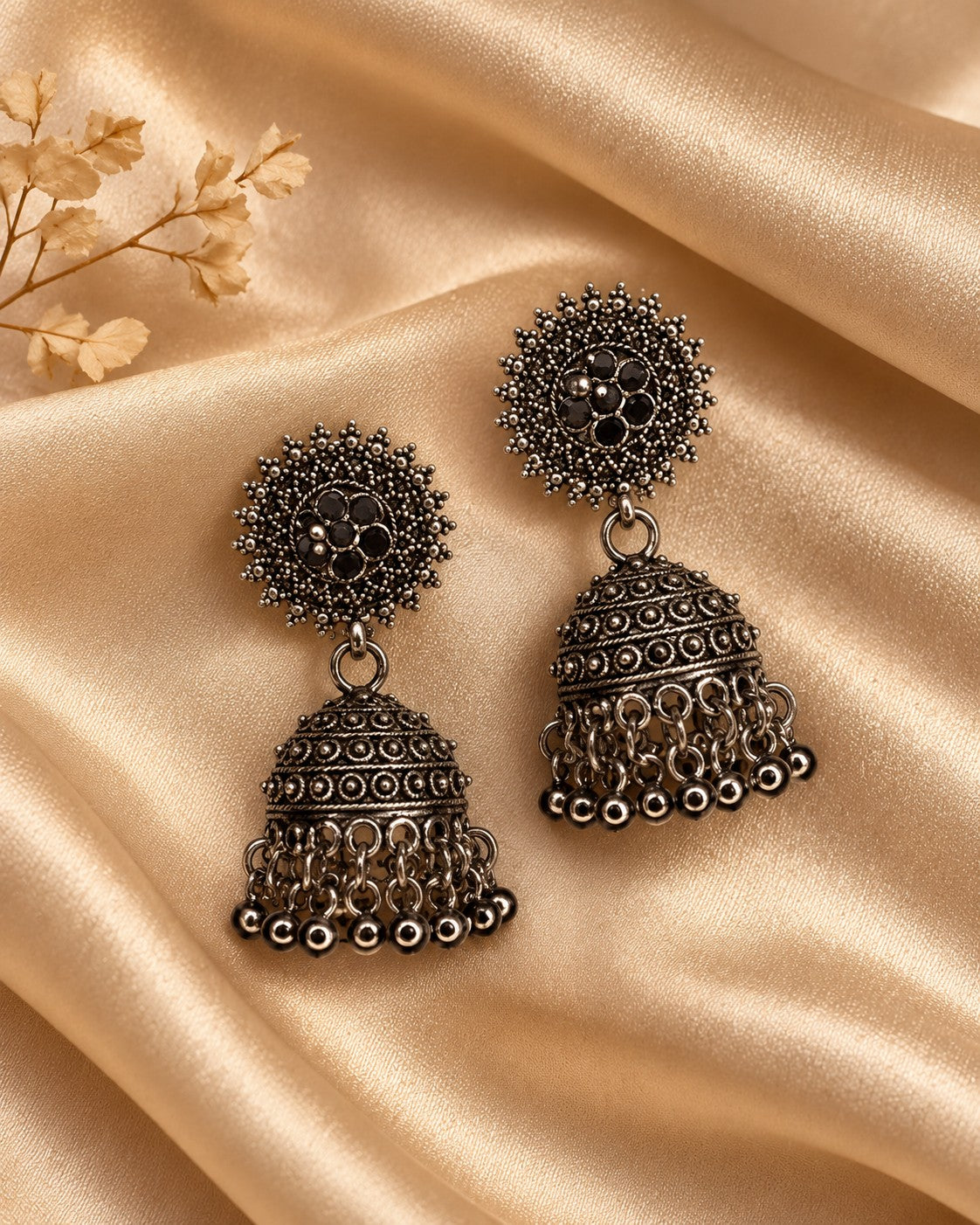 Antique Dome Oxidised Jhumka Earrings - photo 5