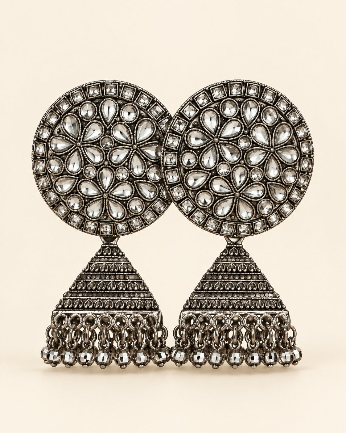Round Kundan Oxidised Jhumka Earrings - photo 1