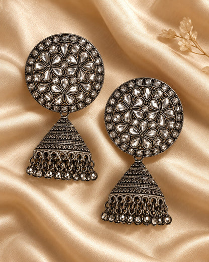 Round Kundan Oxidised Jhumka Earrings - photo 5