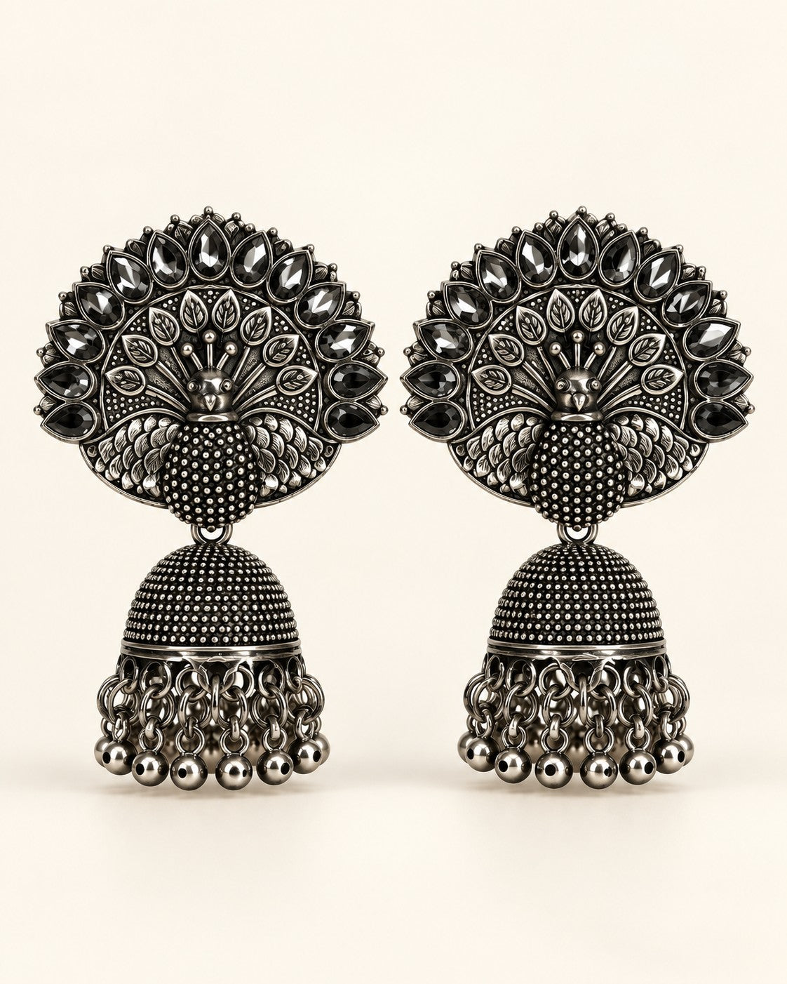 Peacock Oxidised Jhumka Earrings - photo 1