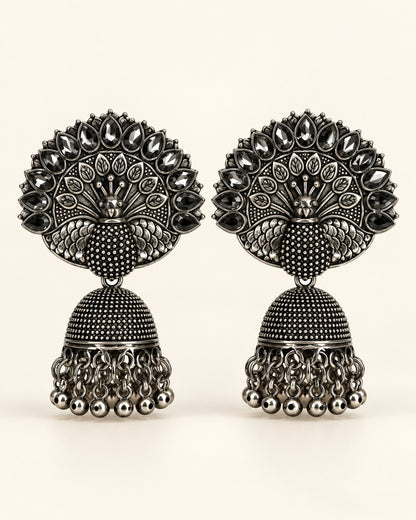 Peacock Oxidised Jhumka Earrings - photo 1