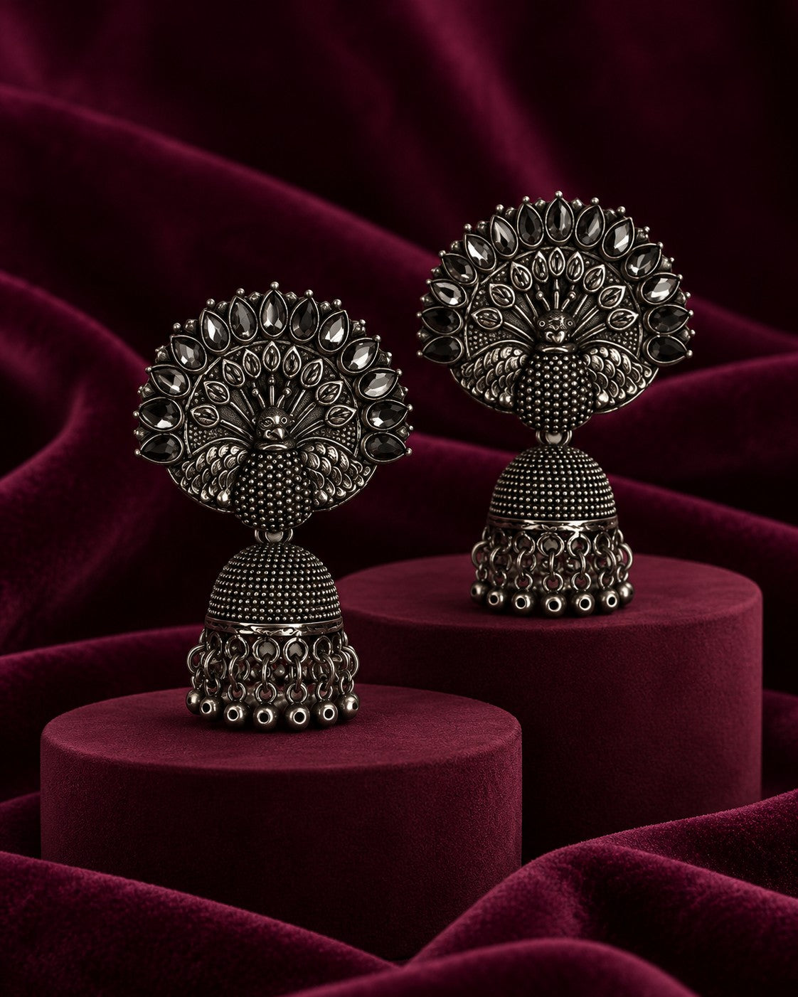 Peacock Oxidised Jhumka Earrings - photo 2