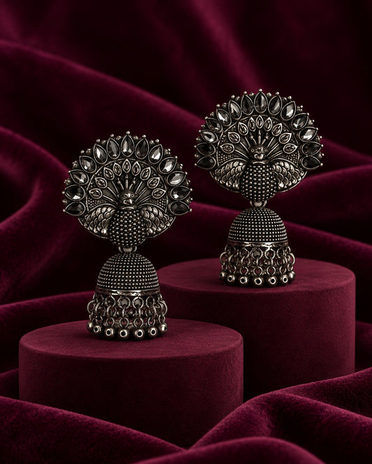 Peacock Oxidised Jhumka Earrings - photo 2