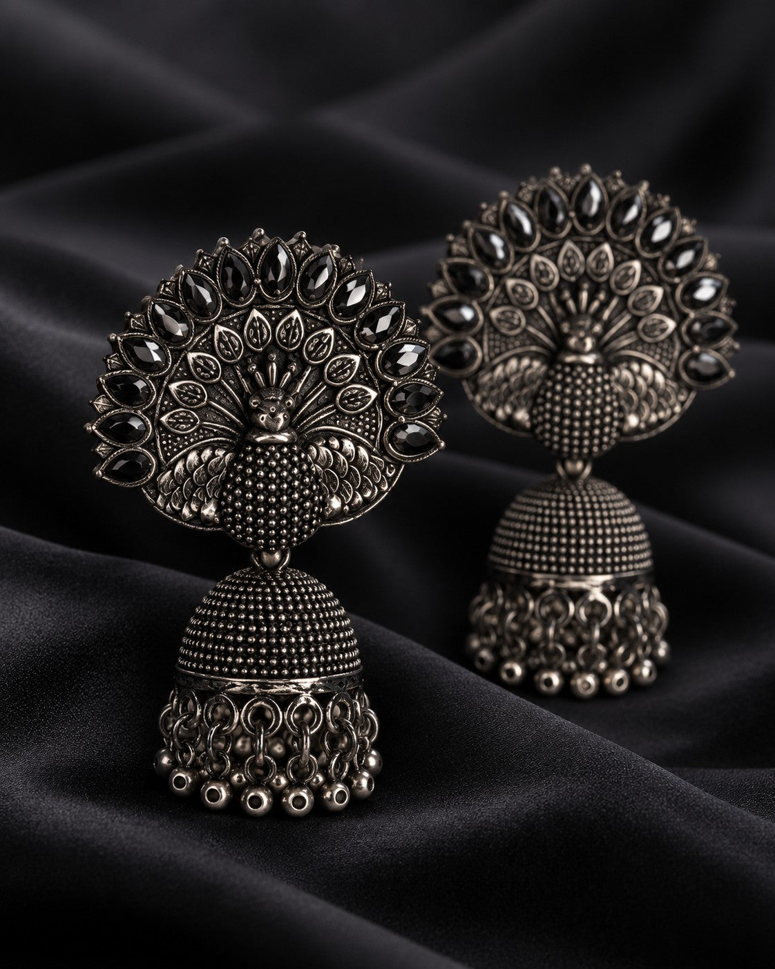 Peacock Oxidised Jhumka Earrings - photo 3