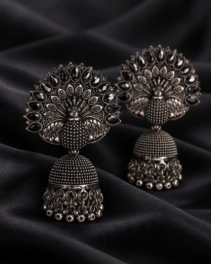 Peacock Oxidised Jhumka Earrings - photo 3