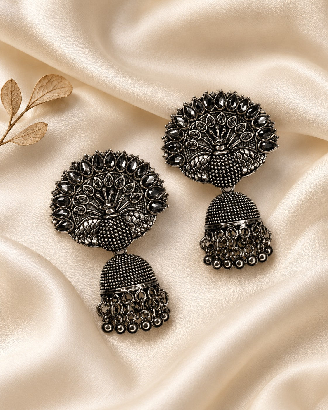 Peacock Oxidised Jhumka Earrings - photo 5