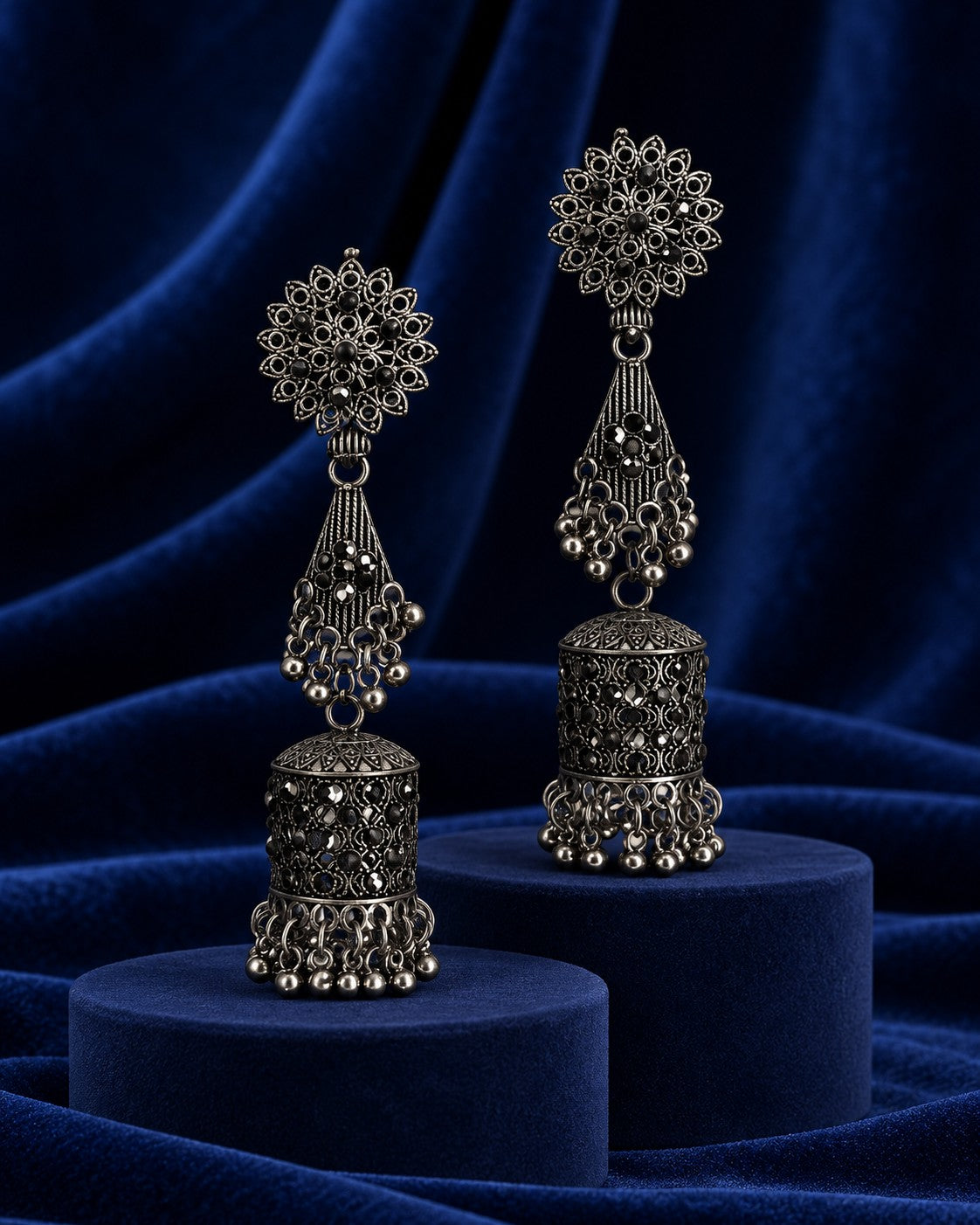 Royal Long Oxidised Jhumka Earrings - photo 2
