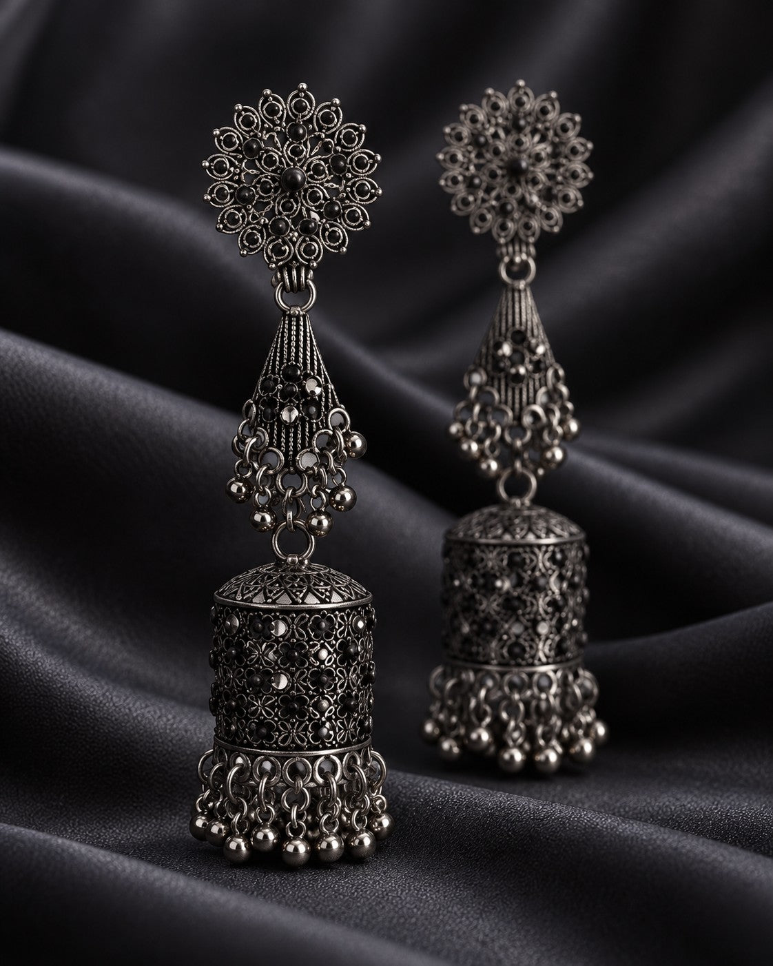 Royal Long Oxidised Jhumka Earrings - photo 3