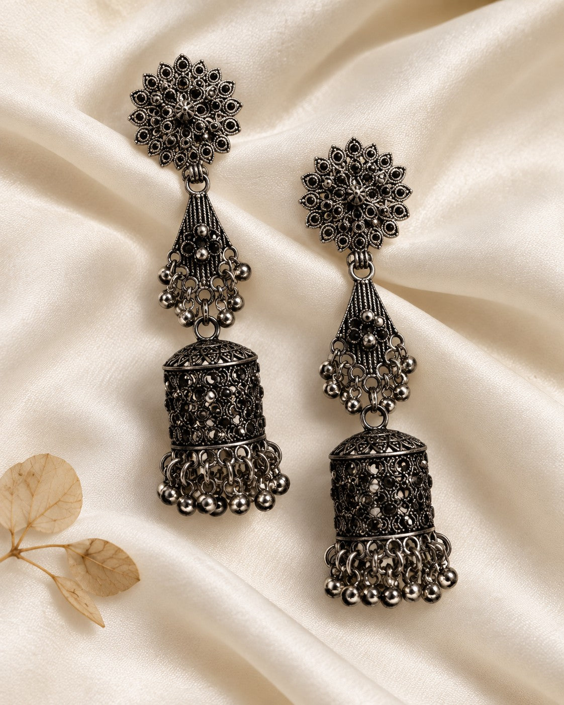 Royal Long Oxidised Jhumka Earrings - photo 5