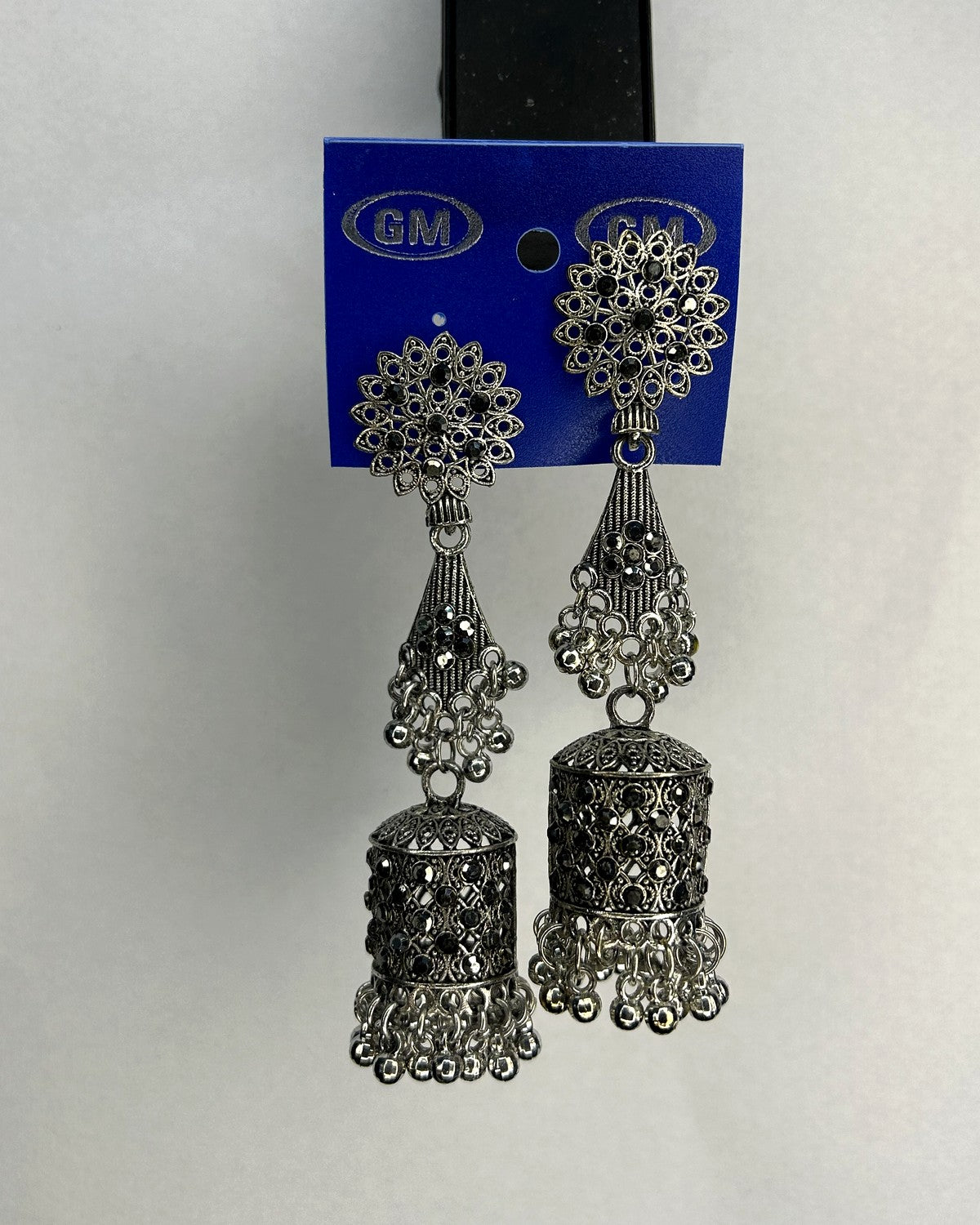 Royal Long Oxidised Jhumka Earrings - actual product photo