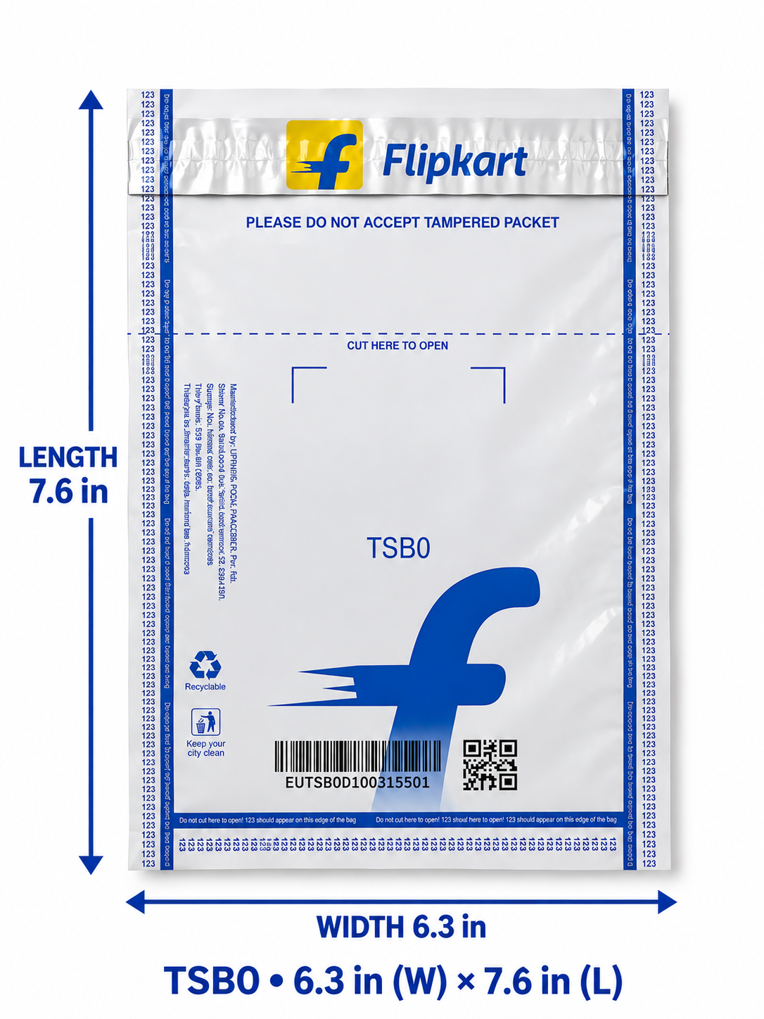 Flipkart TSB0 tamper-proof security bag 6.3x7.6 inch - front