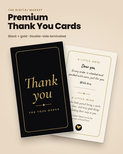 Premium black and gold thank you cards