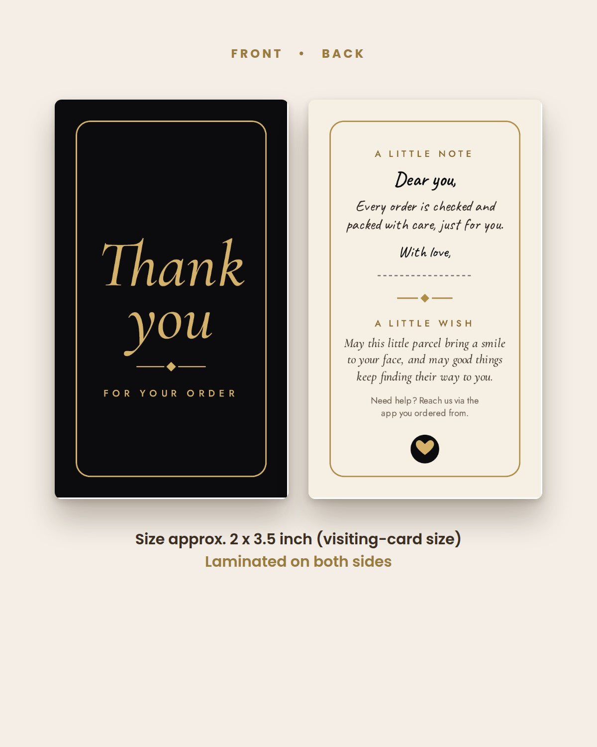 Premium thank you card front and back