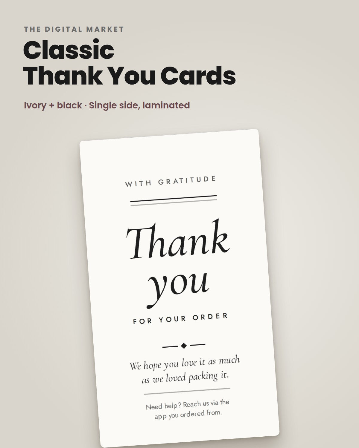 Classic ivory and black thank you card